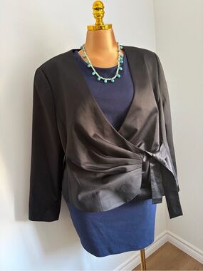 Addition Elle Black Wrap-Front Long-Sleeve Blouse with Side Tie